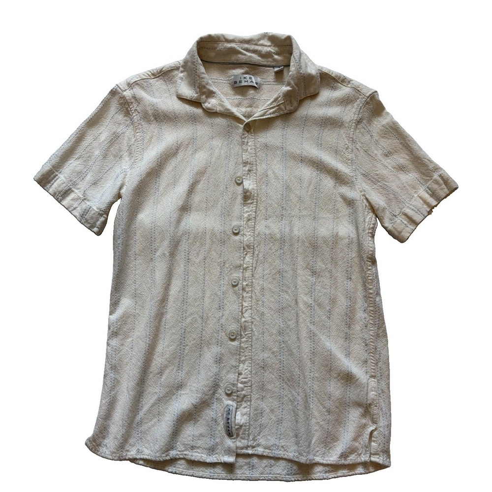 Ike Behar Shirt Men's S Cream Button Up Textured Casual Coastal Preppy Beach